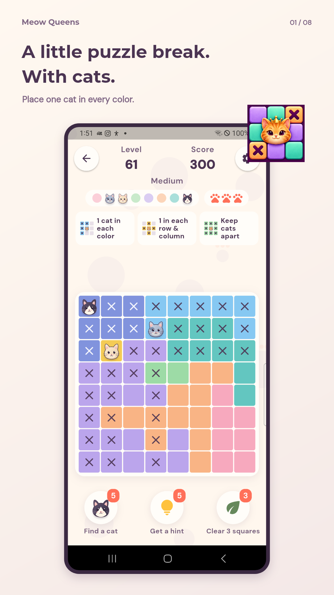 Meow Queens cat puzzle gameplay